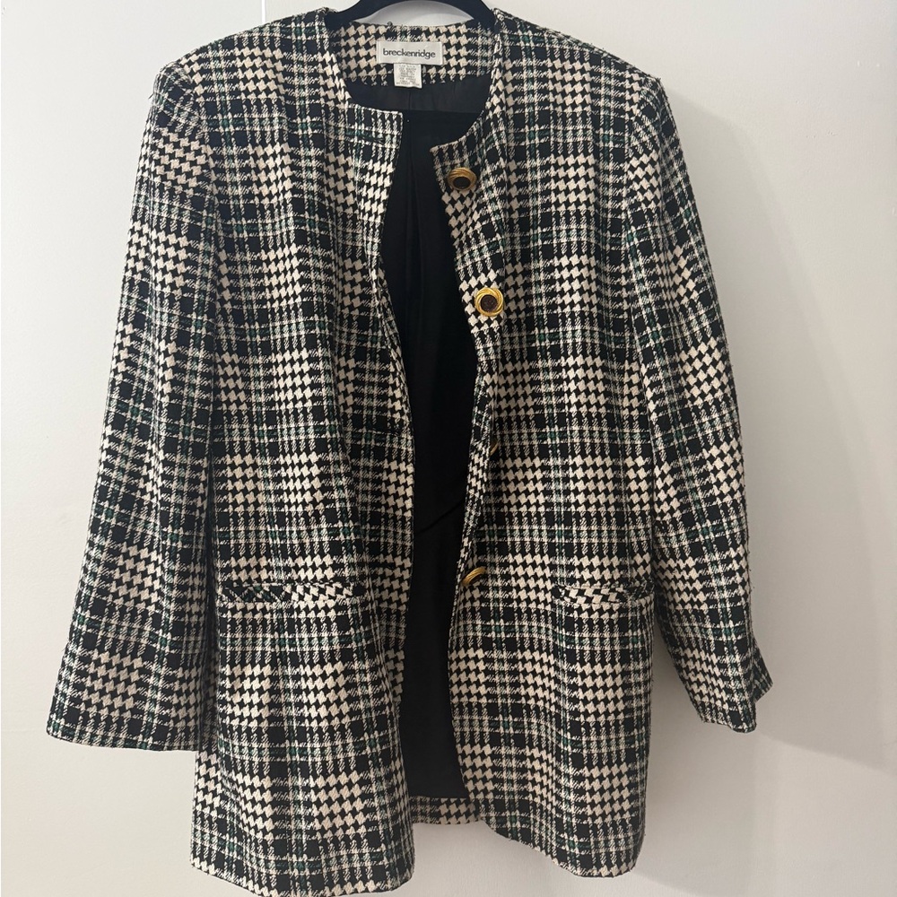 VINTAGE Breckenridge Houndstooth Blazer with Gold Accents